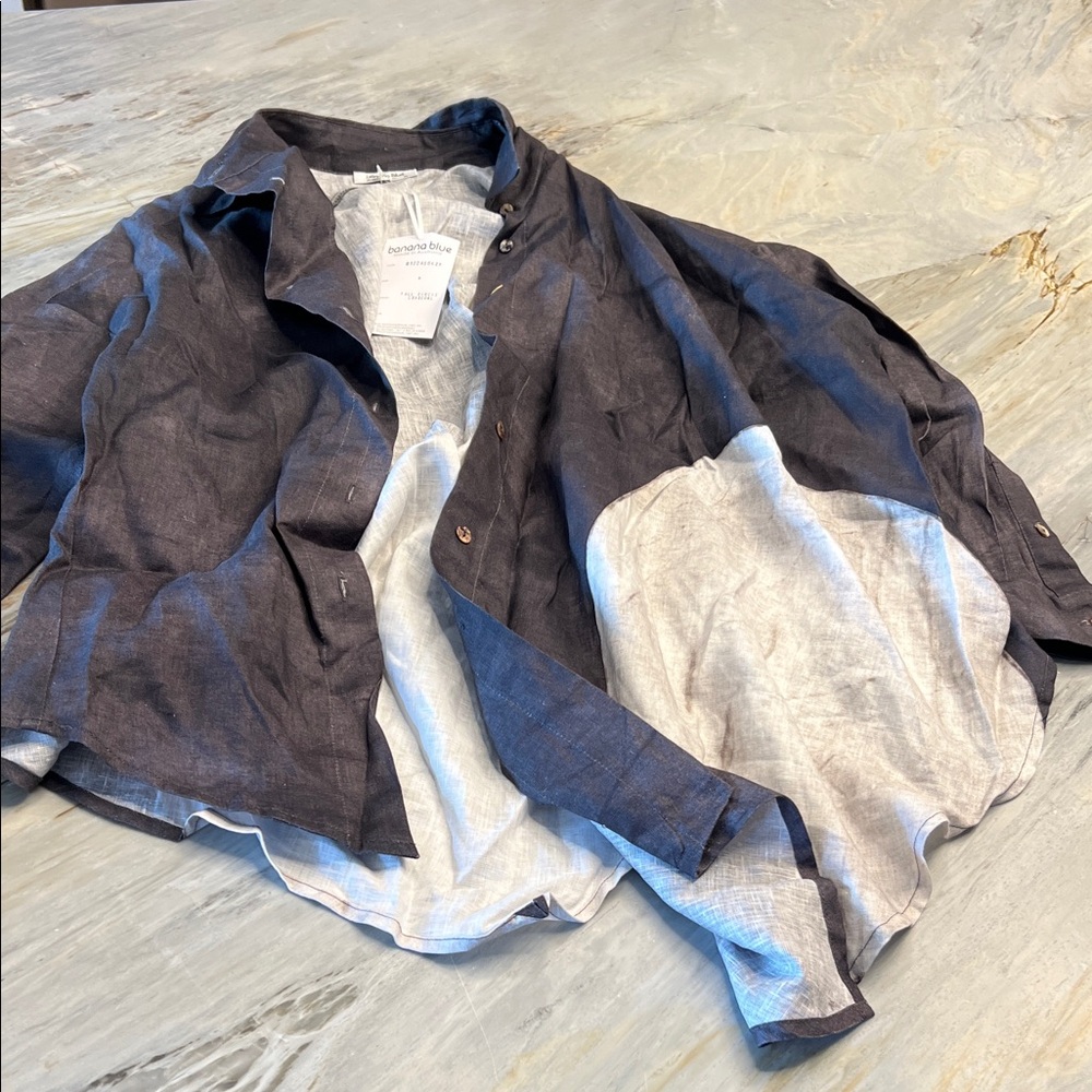 Banana Blue Charcoal and White Linen Shirt NEW with tags NWT